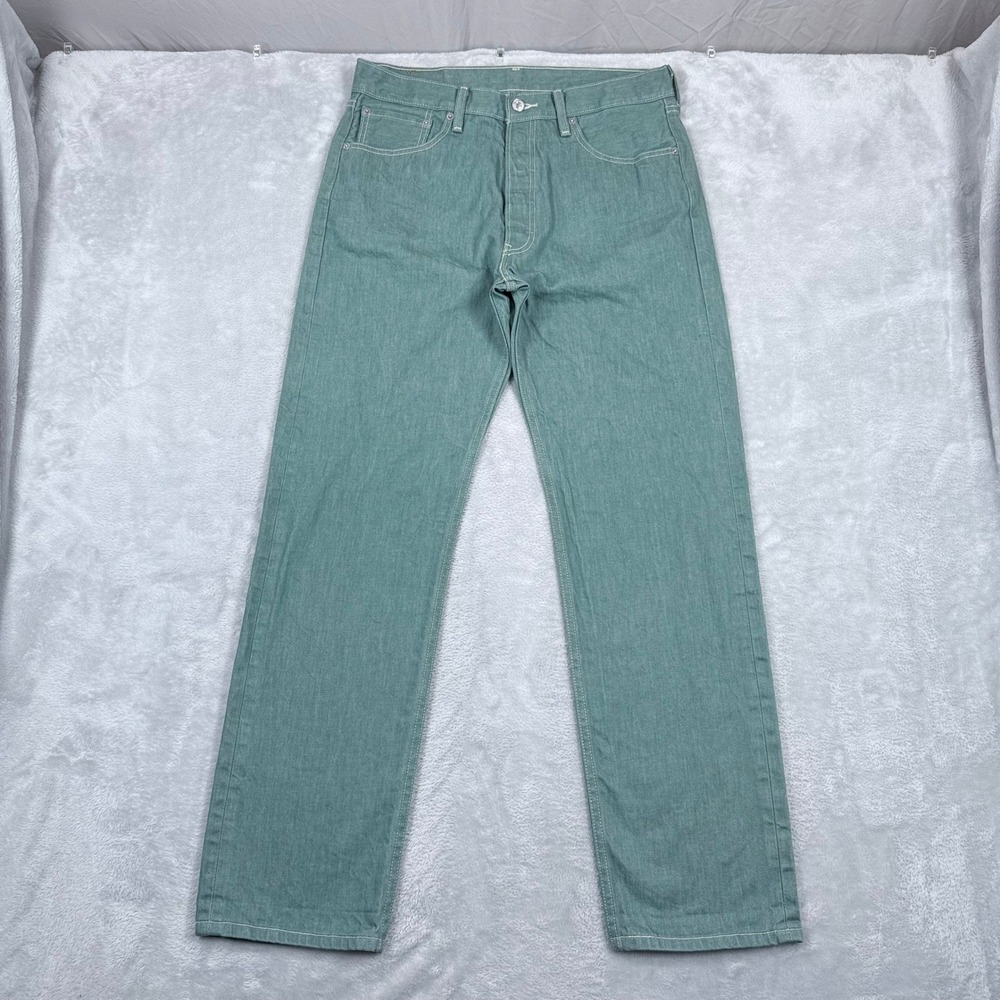 Levis 501XX Original Fit Jeans Mens 32x32 Green Button Fly Straight Leg Denim